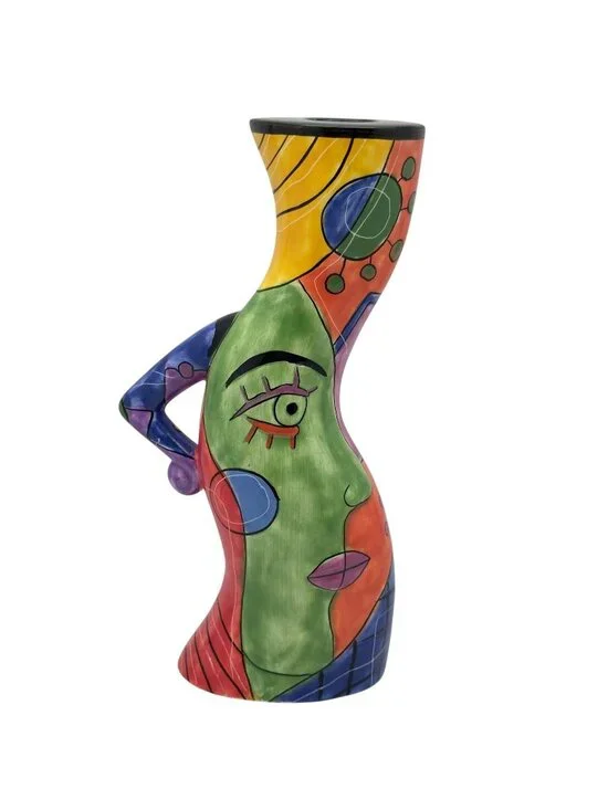 Muzeum Abstract Picasso Inspired Hand Painted Ceramic Candlestick Holder 10" - Picture 1 of 12